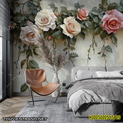 Tranh dán tường Hoa 3D- H3D250225-15P23 - Tranh tường chất lượng cao